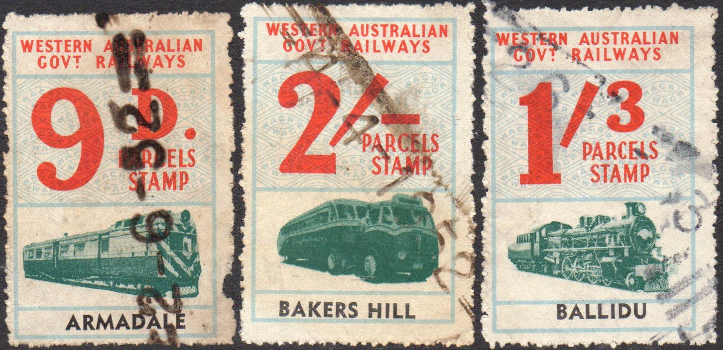 Western Australia Railway Parcels Stamps Armadale Bakers Hill Ballidu